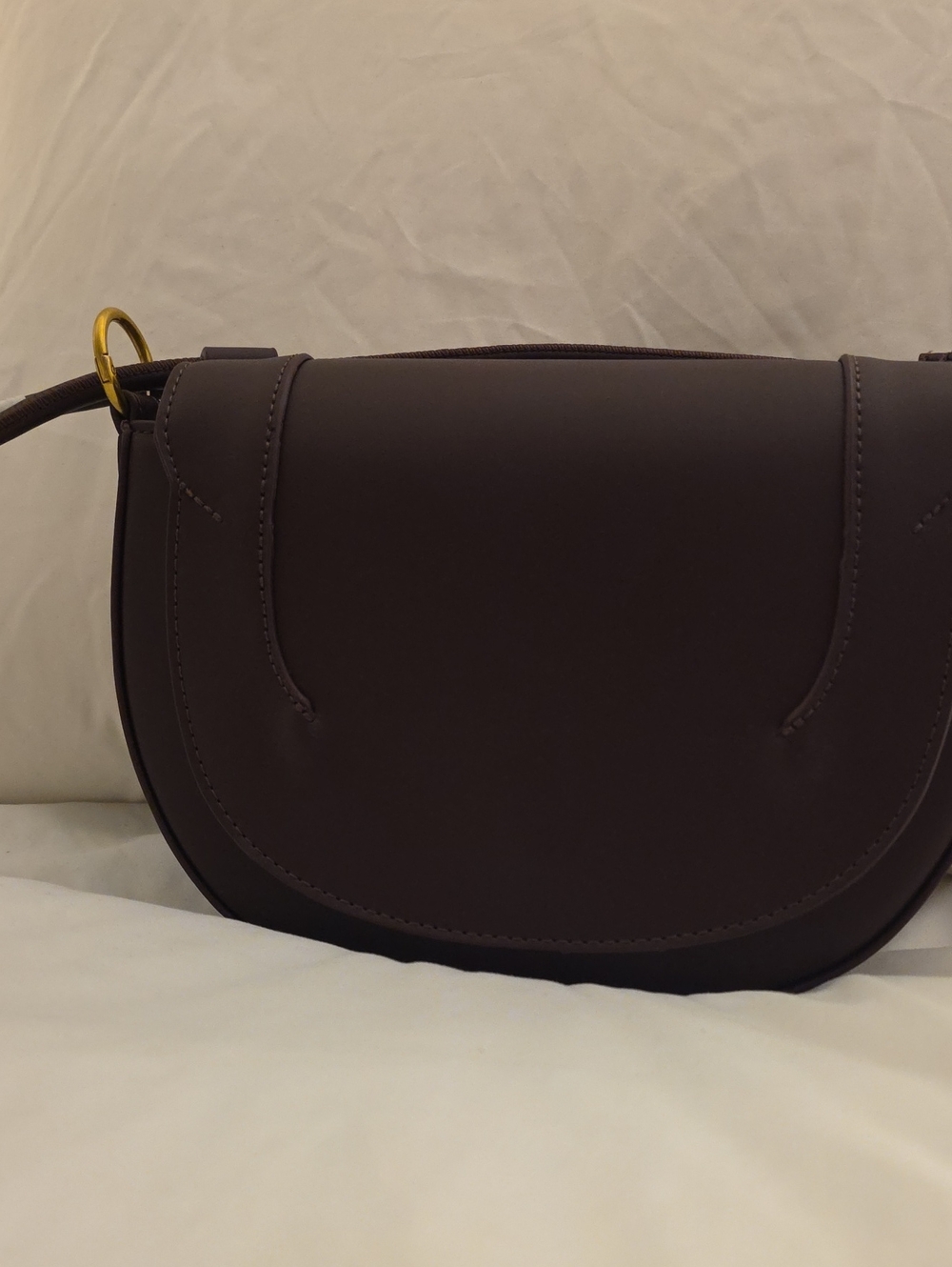 Women's Saddle Crossbody Bag in Chocolate Brown with Gold Accent